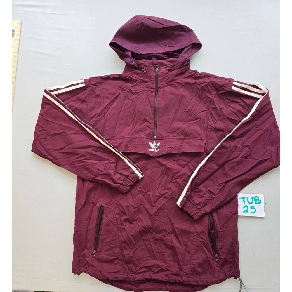 Adidas Originals Mens Small Maroon Burgundy 1/4 Zip Hooded Windbreaker Jacket